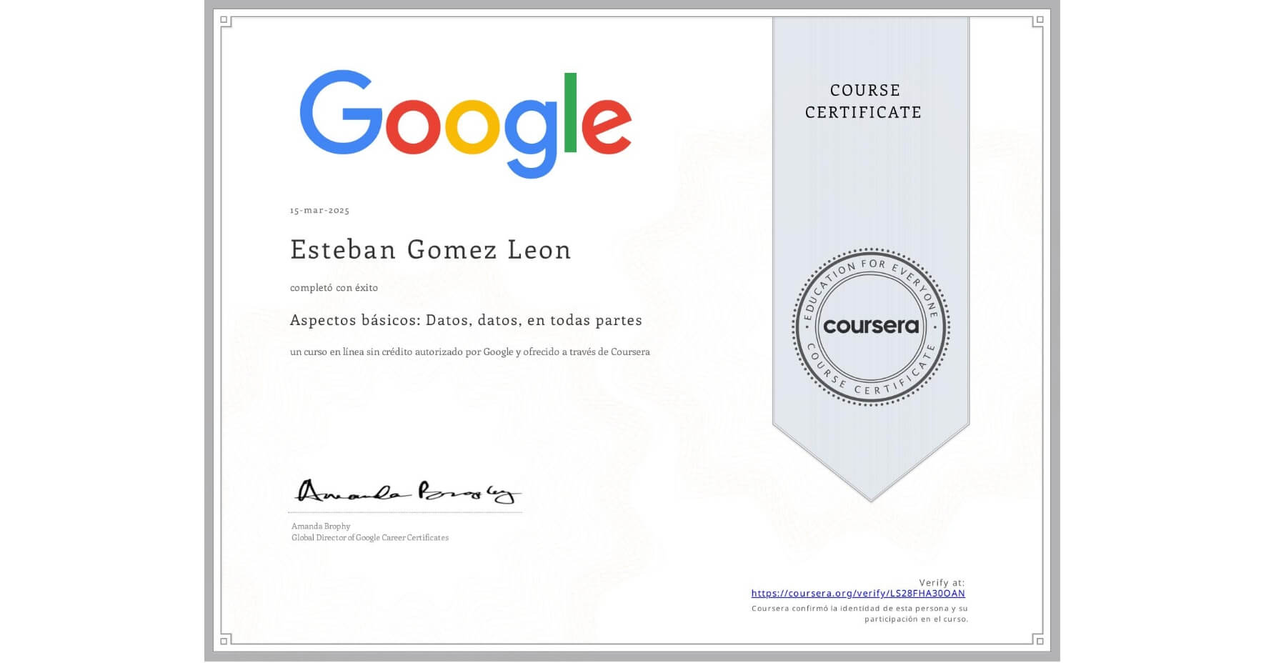 Google Data Analytics certificate